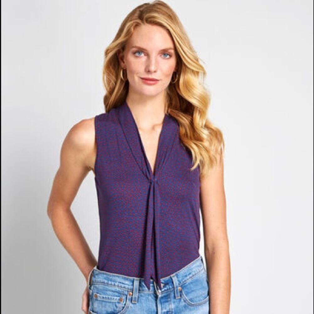 Modcloth Navy Heart Sailor Tie Neck Top